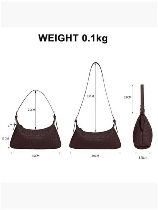 Woven Faux Leather Handbag, Adjustable Crossbody Shoulder Tote Purse - Picture 2 of 7